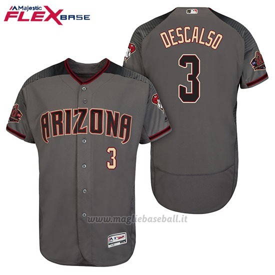 Maglia Baseball Uomo Arizona Diamondbacks 3 Daniel Descalso Grigio Nero 20 Anniversario Flex Base